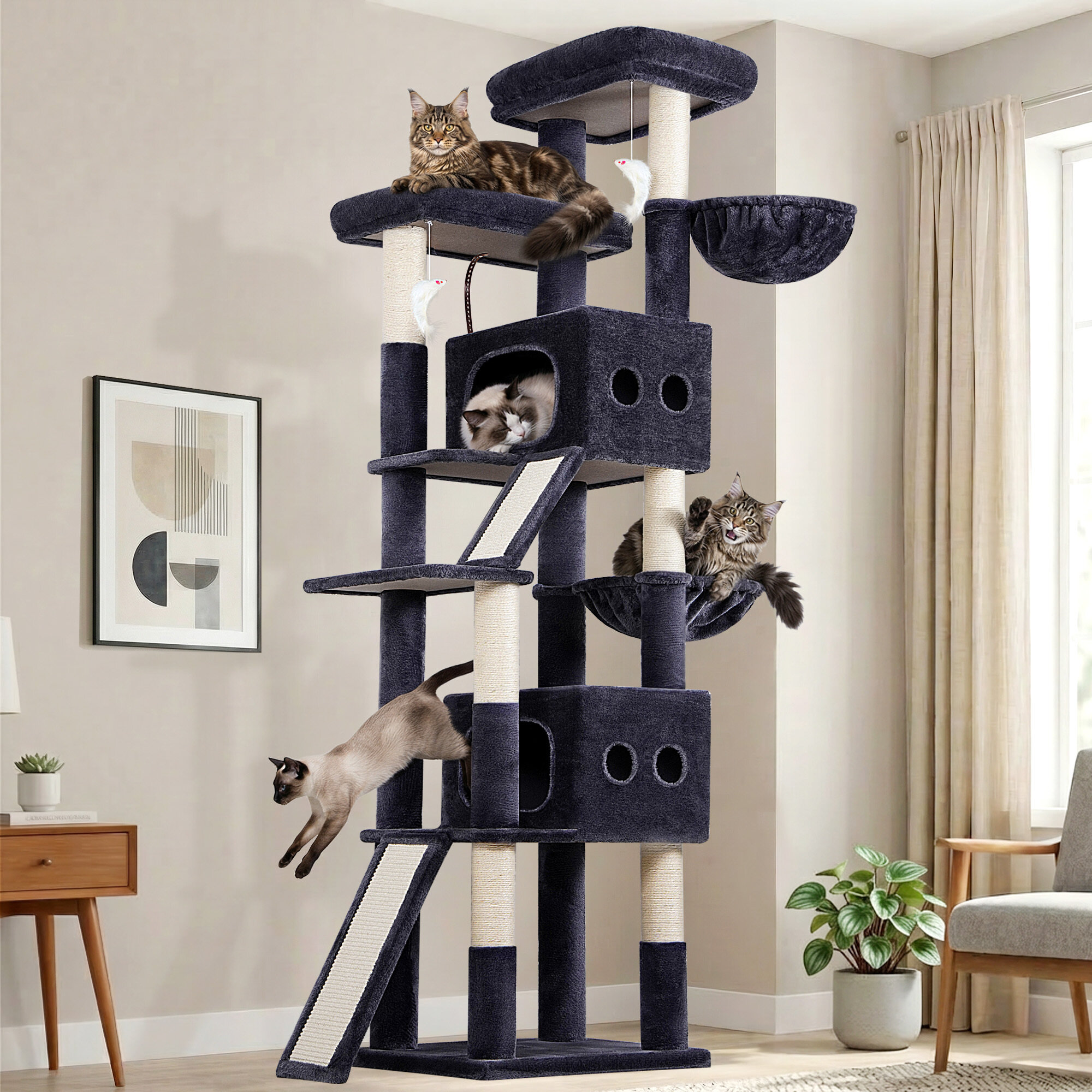 S83F Heavy Duty Cat Tree(Dark Grey,83-inch)