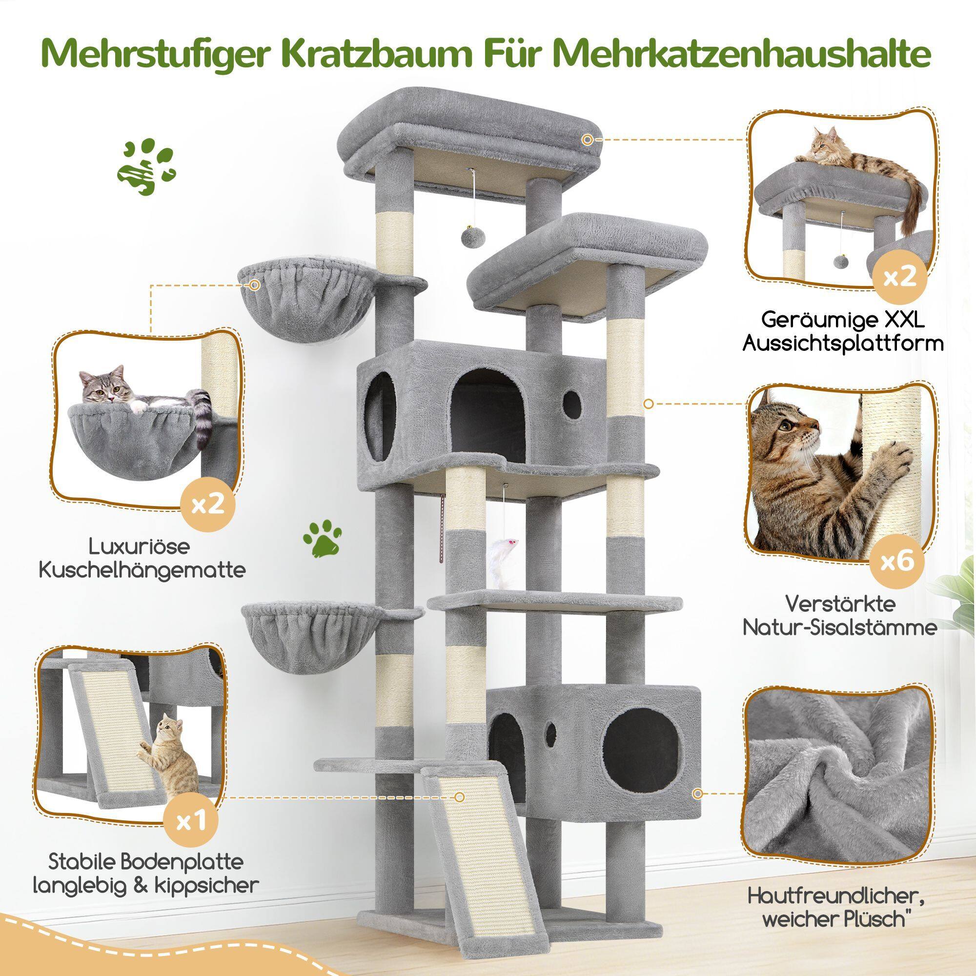 S77C Cat Tree(Light Grey,77-inch)