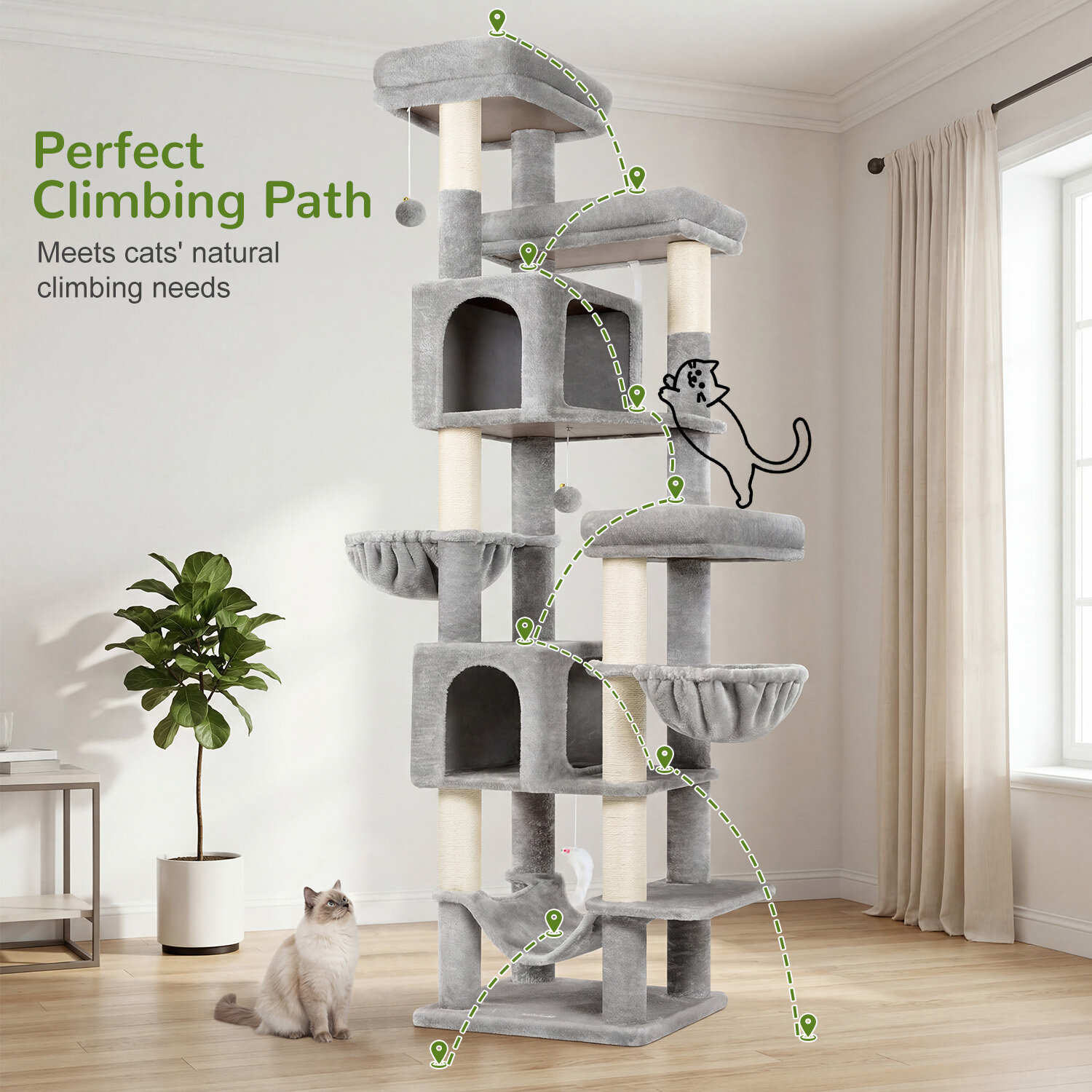 F82B Cat Tree(Light Grey,82-inch)