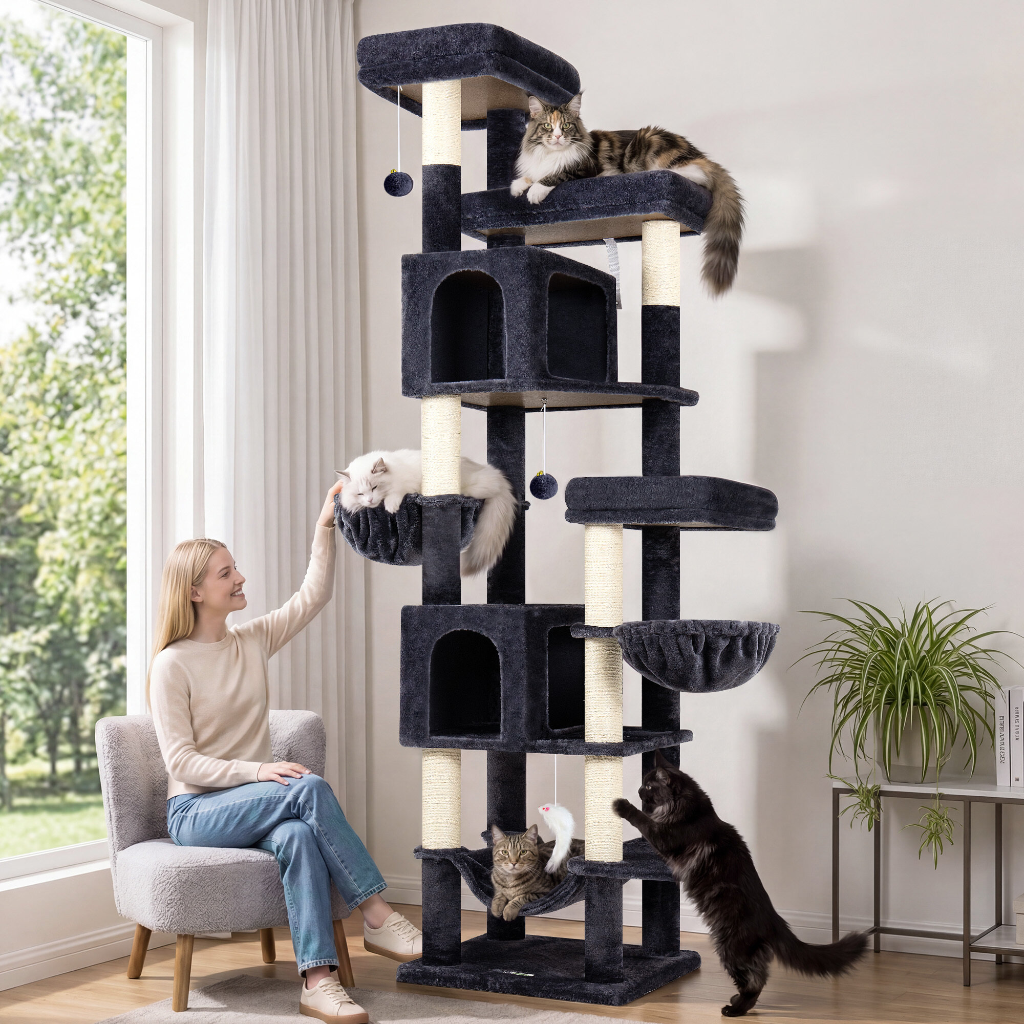 F82B Cat Tree(Dark Grey,82-inch)
