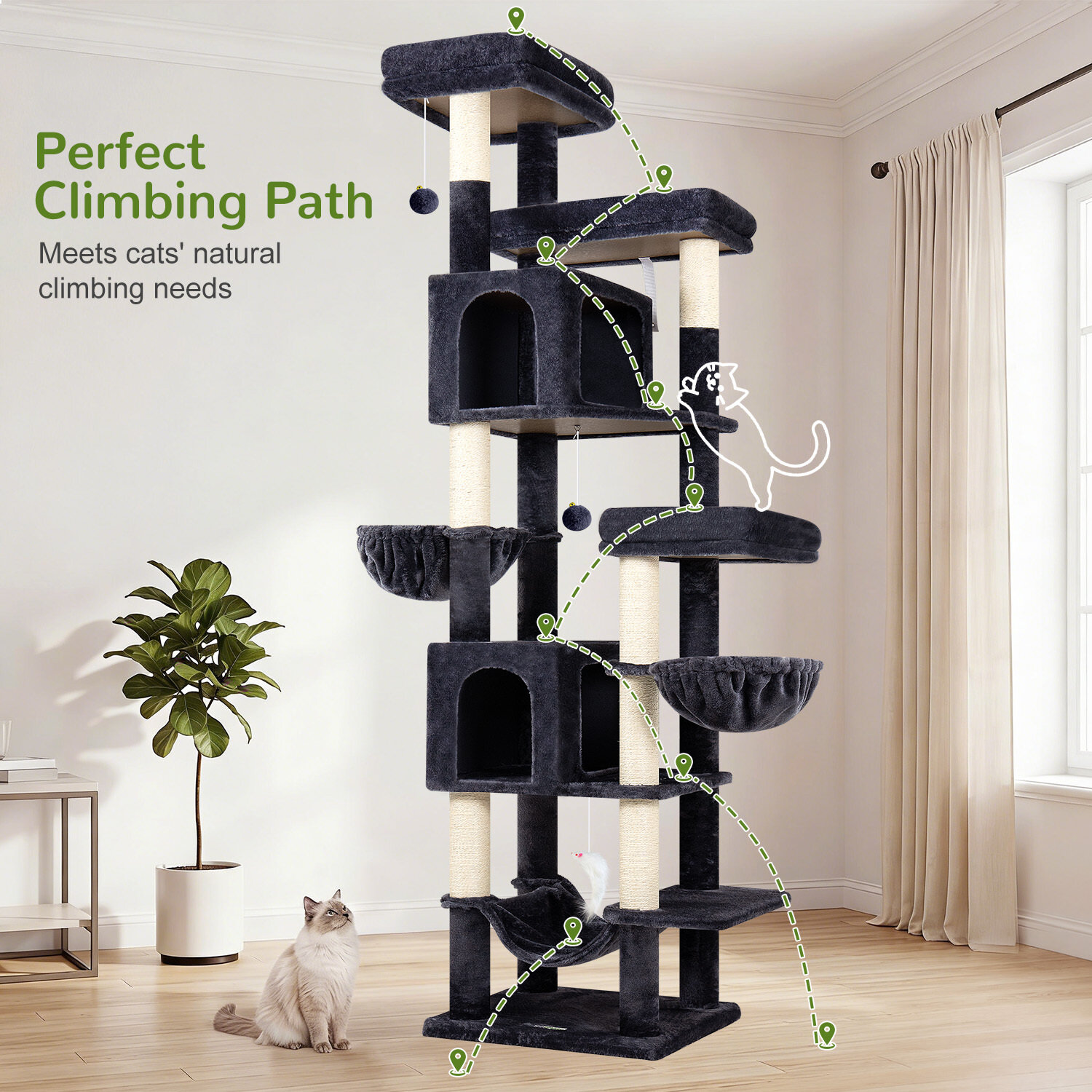 F82B Cat Tree(Dark Grey,82-inch)