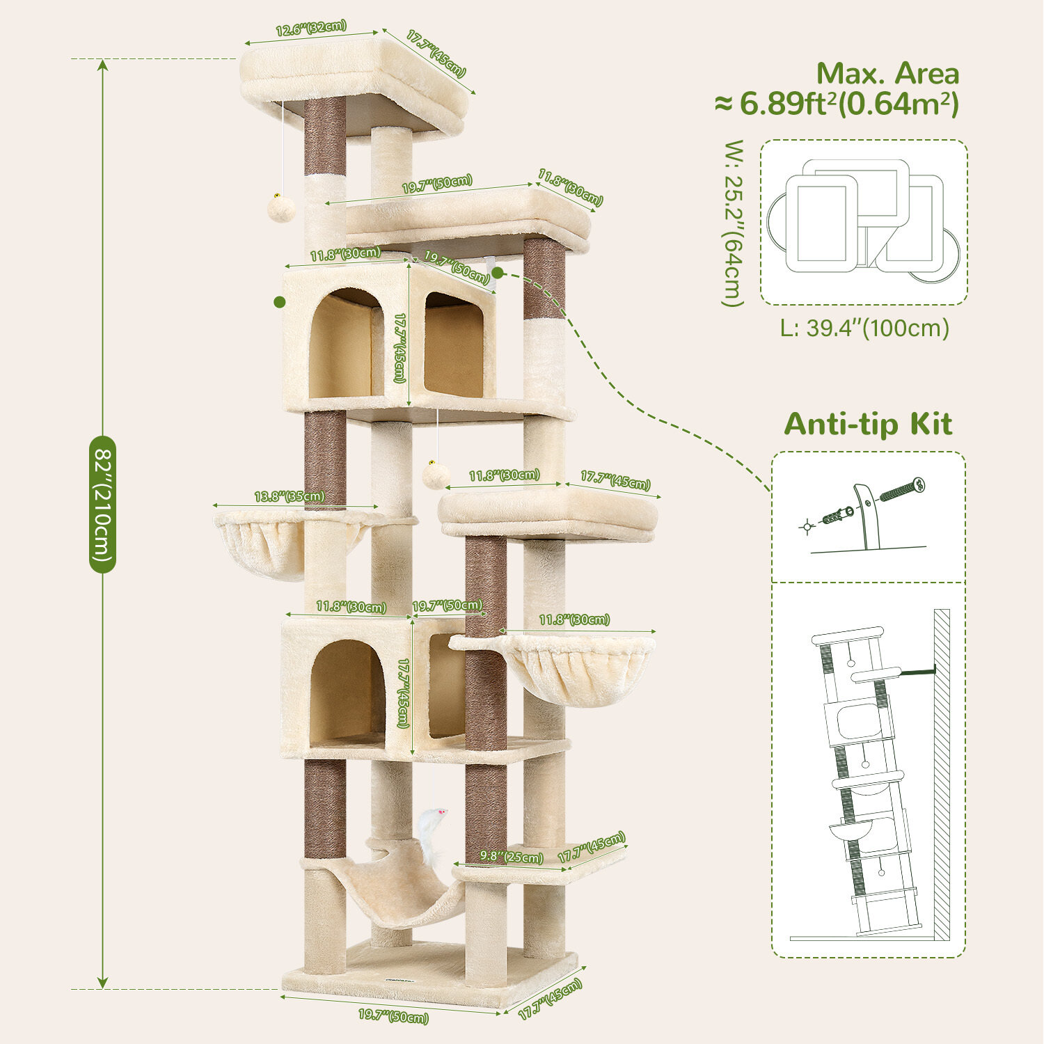 F82B Cat Tree(Beige,82-inch)