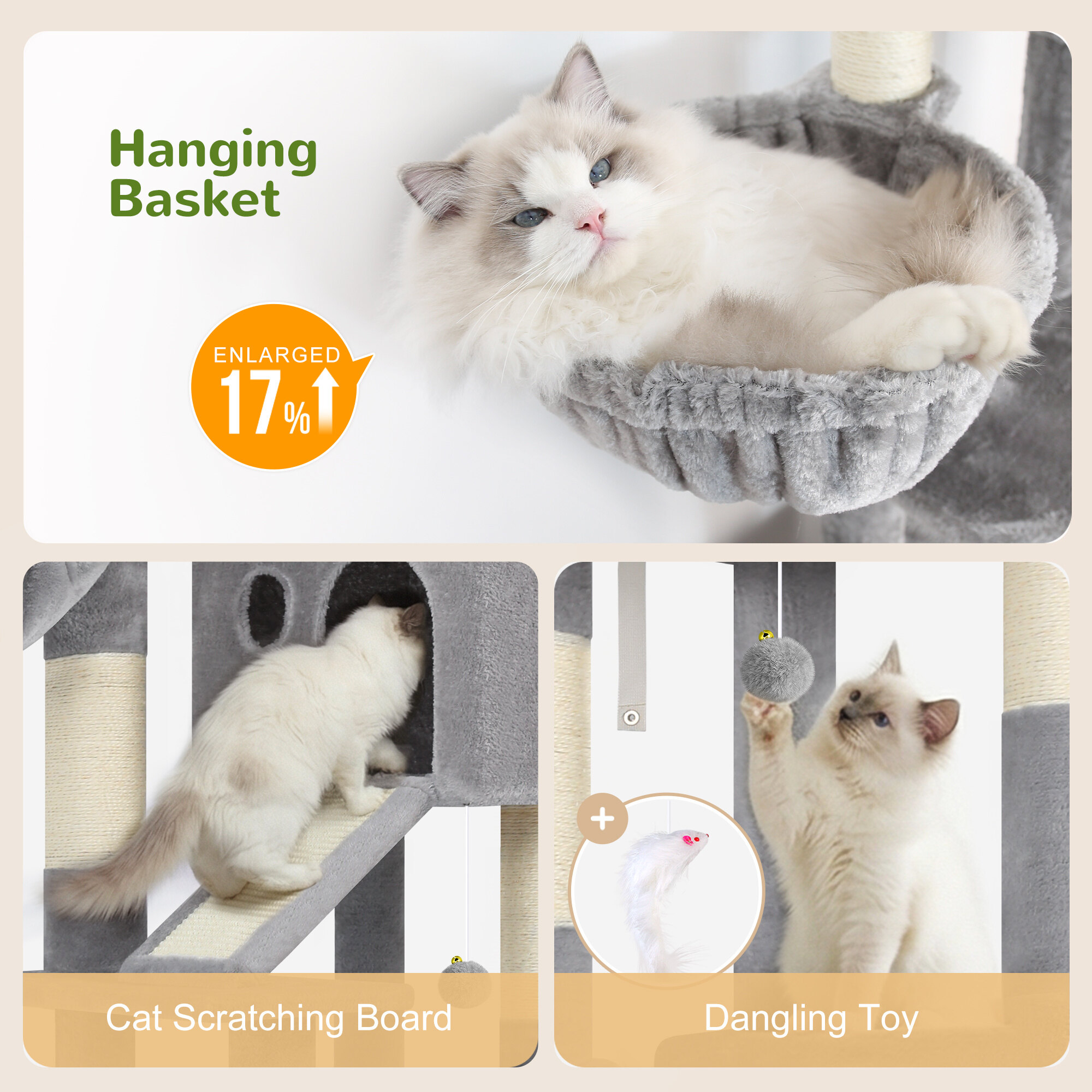 S50  Cat Tree For Large Cats(Light Grey,50-inch)