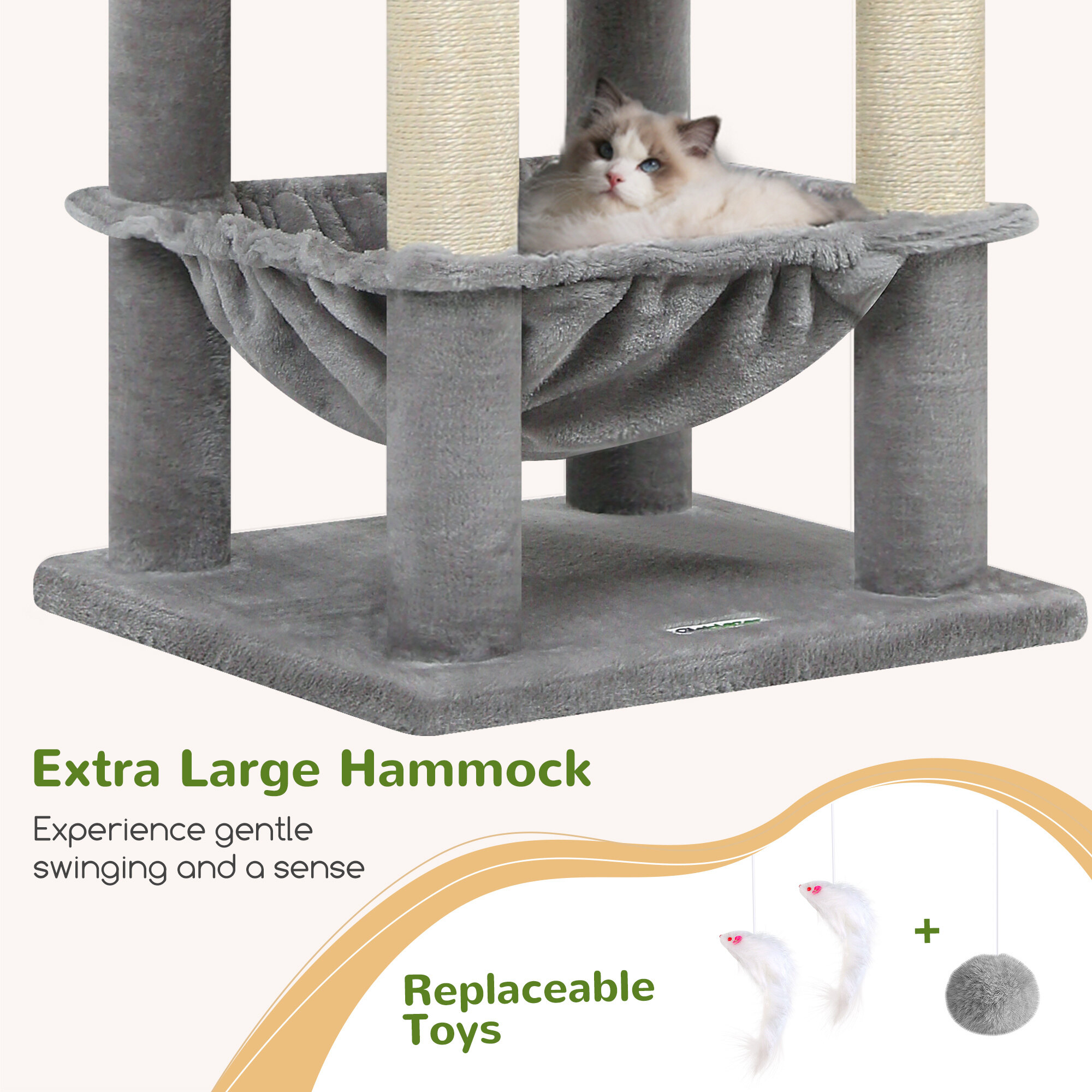 S73 Cat Tree(Light Grey,73-inch)