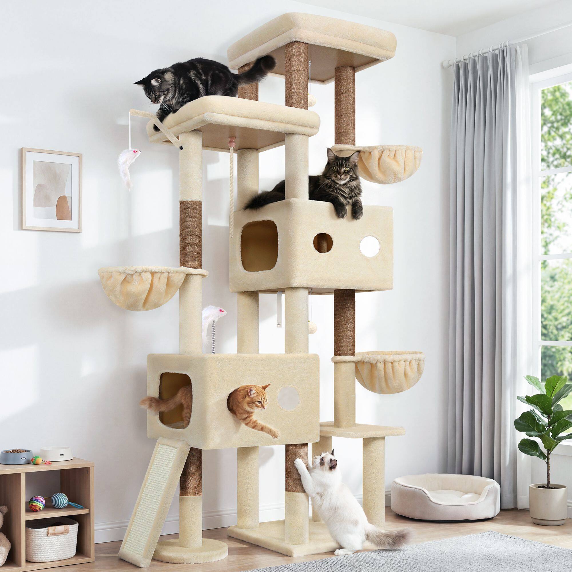 F81D Tall Cat Tree(Beige,81-inch)