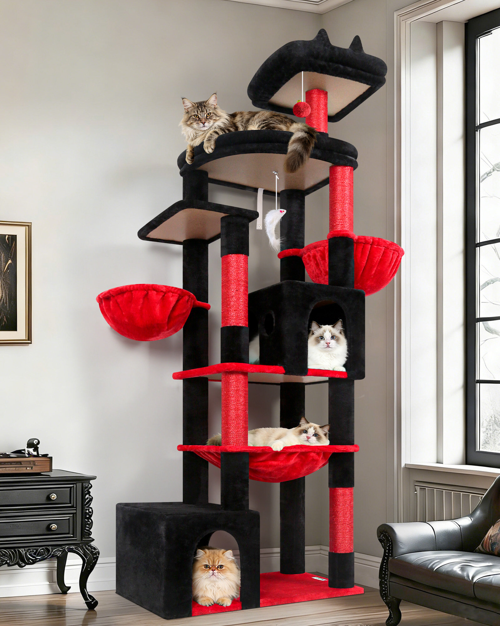 S76B Cat Tower(Gothic Red Black,76-inch)