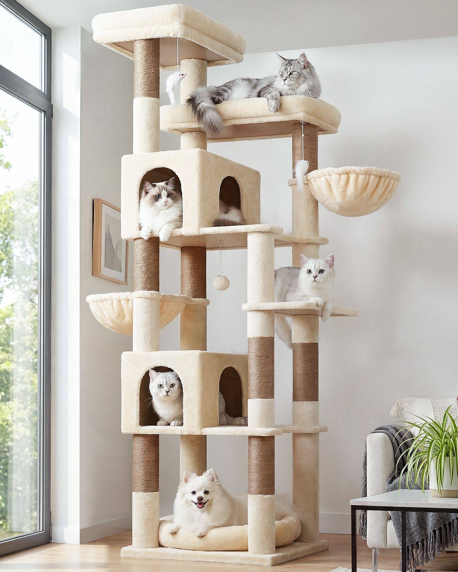 S81C Cat Tree For Indoor Cats Large Adult(Beige,81-inch)
