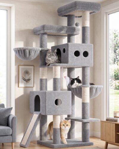 S77D Cat Tower (Light Grey, 77-inch)