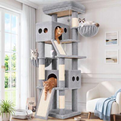 S70G Cat Tree Tower (Light Grey, 70-inch)