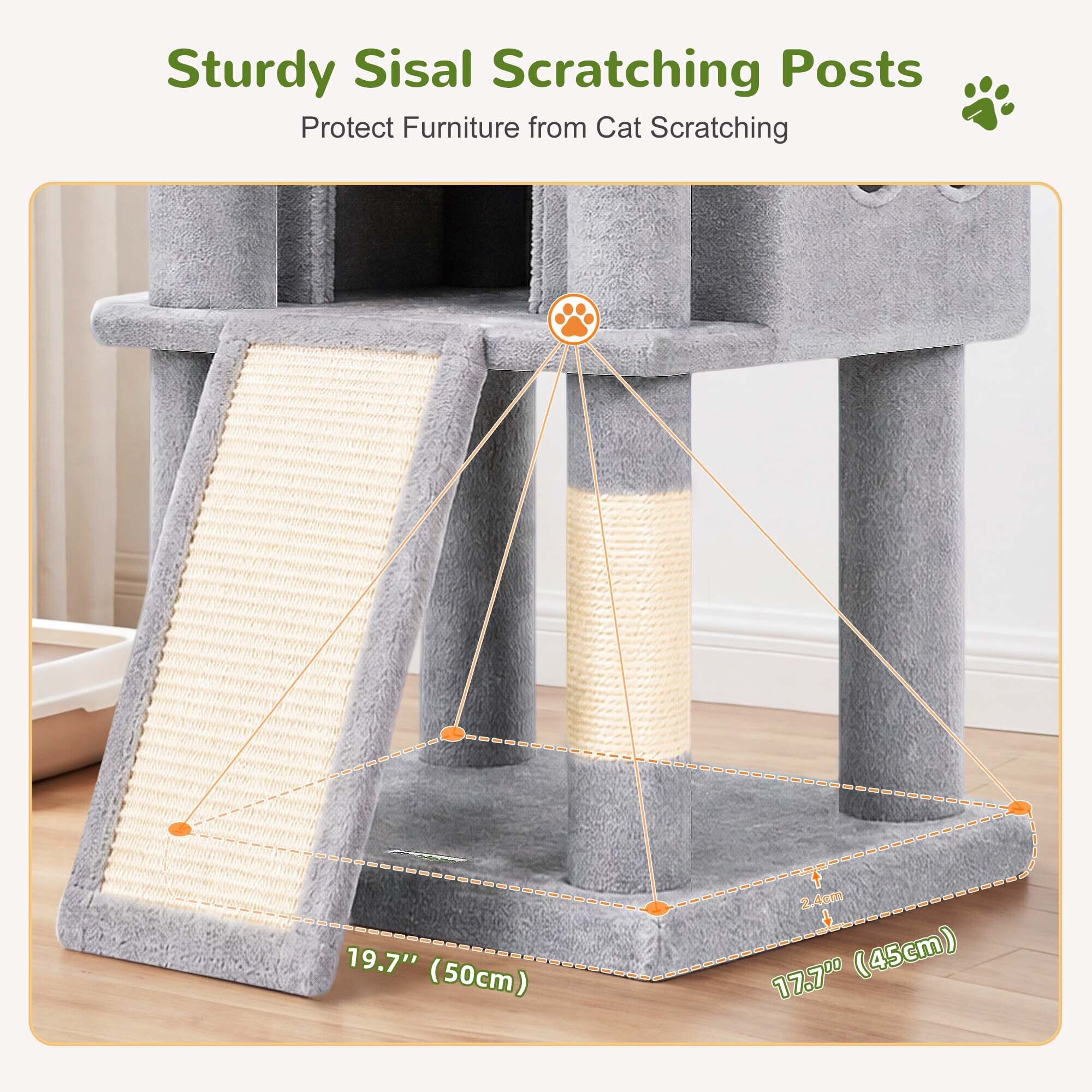 S70G Cat Tree Tower (Light Grey, 70-inch)