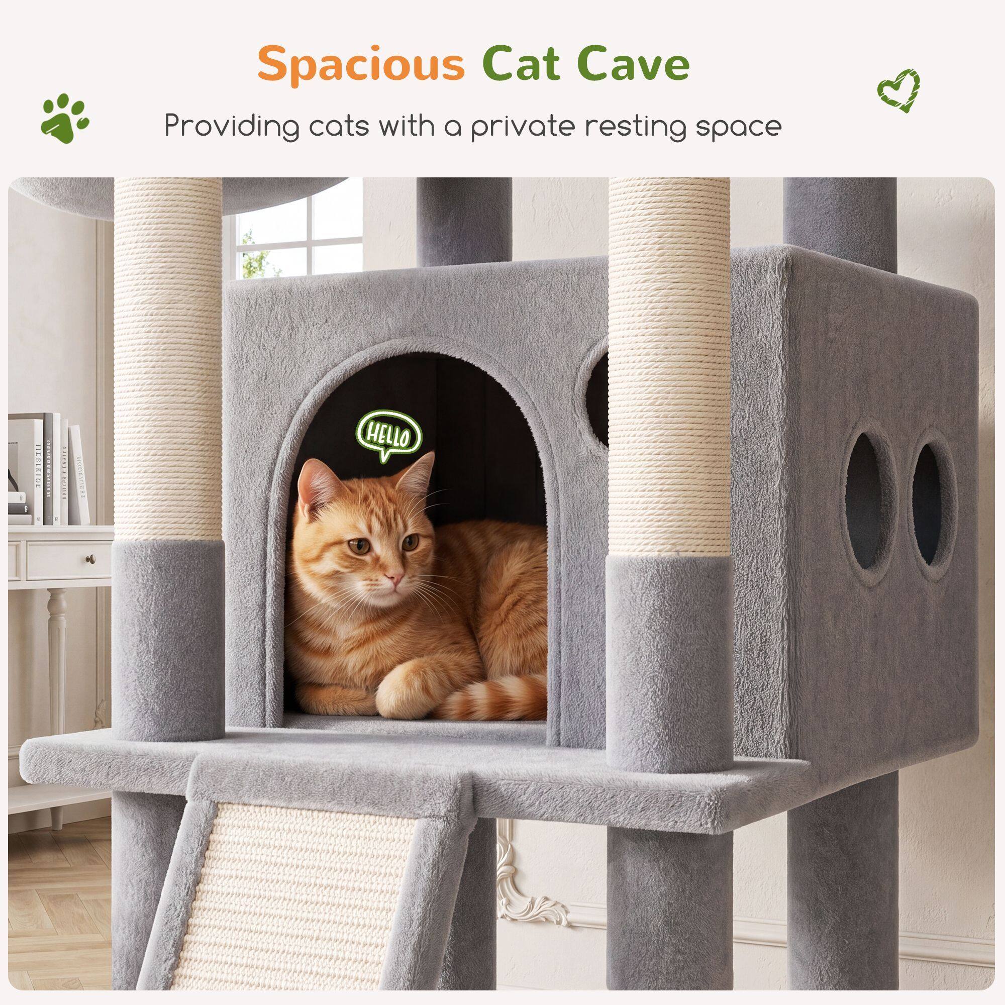 S70G Cat Tree Tower (Light Grey, 70-inch)