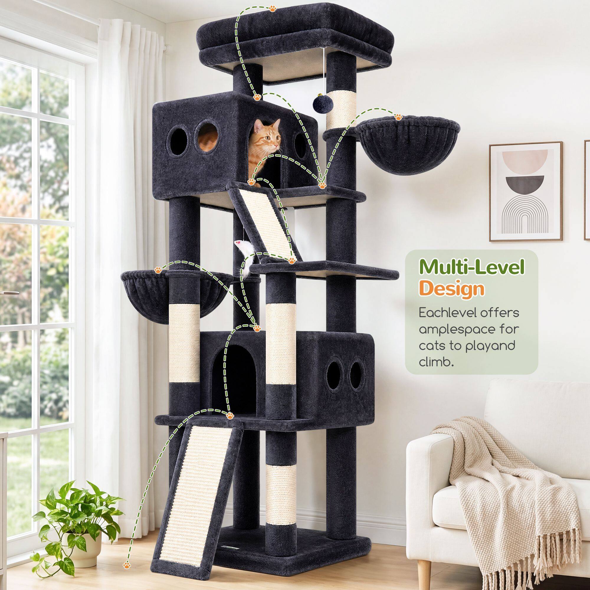 S70G Cat Tree Tower (Dark Grey, 70-inch)
