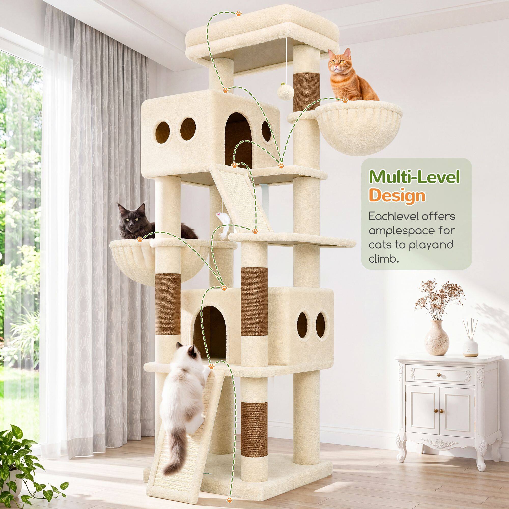 S70G Cat Tree Tower (Beige, 70-inch)