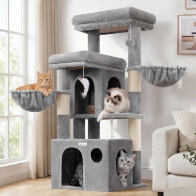 S48 Cat Tree For Large Cats (Light Grey, 48-inch)