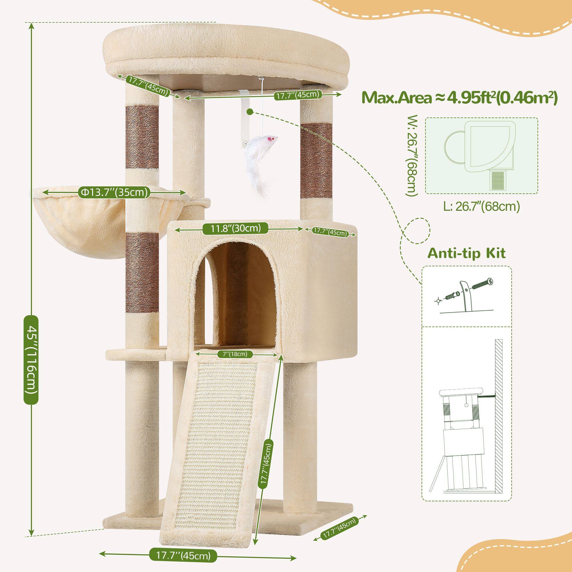 F45 Cat Tree For Large Cats(Beige,45-inch)
