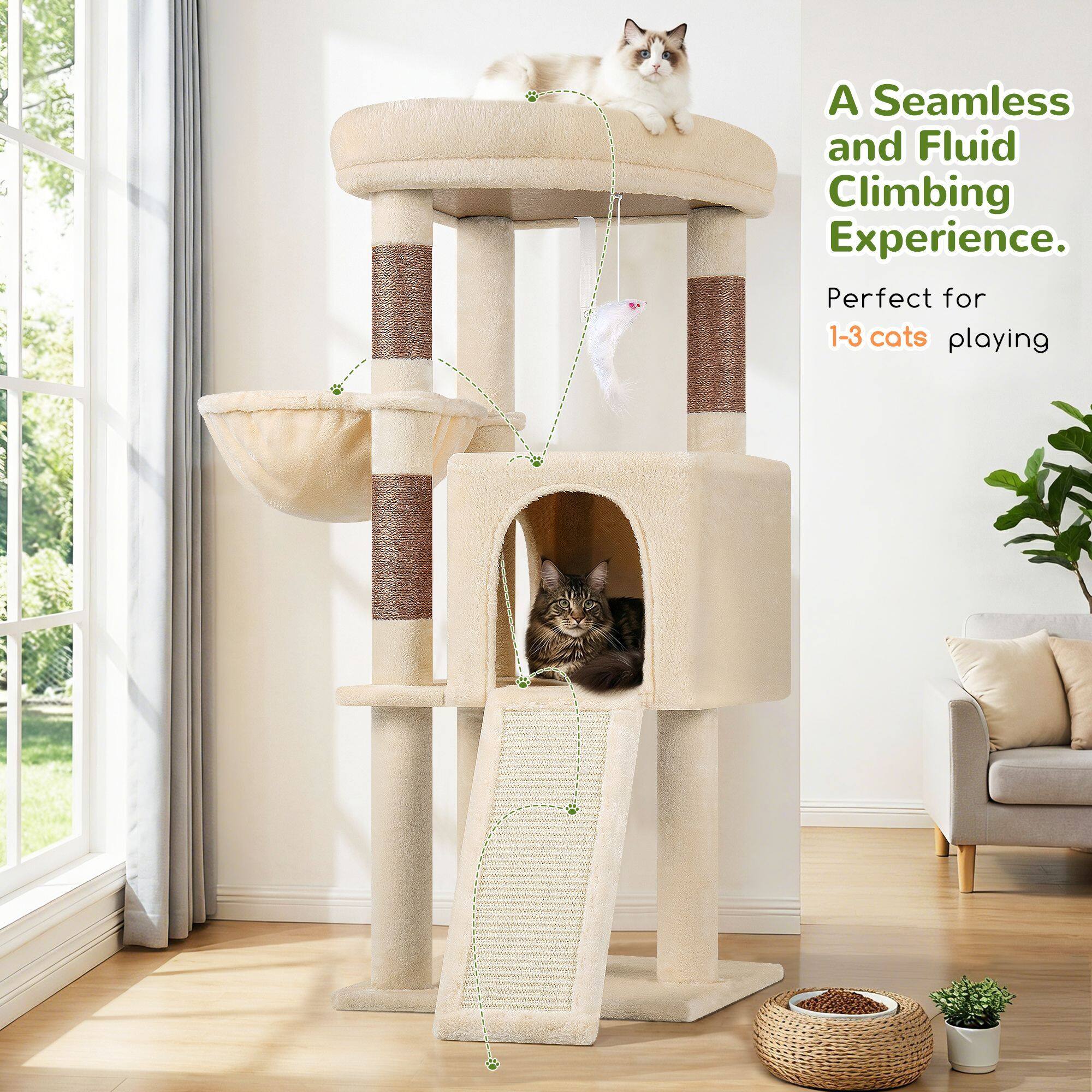F45 Cat Tree For Large Cats(Beige,45-inch)