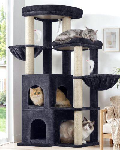 S63 Cat Tree For Large Cats (Dark Grey, 63-inch)