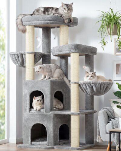 S63 Cat Tree For Large Cats(Light Grey,63-inch)