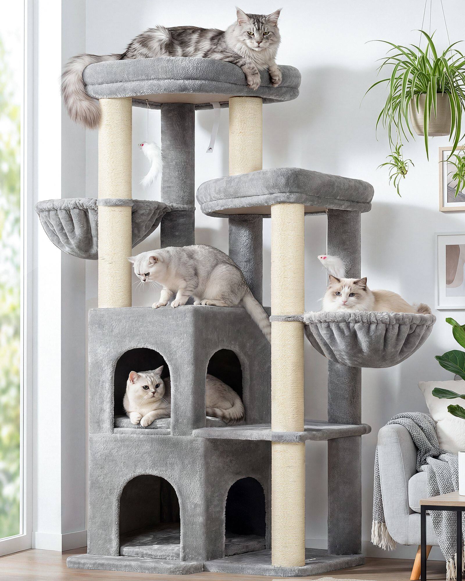 S63 Cat Tree For Large Cats(Light Grey,63-inch)