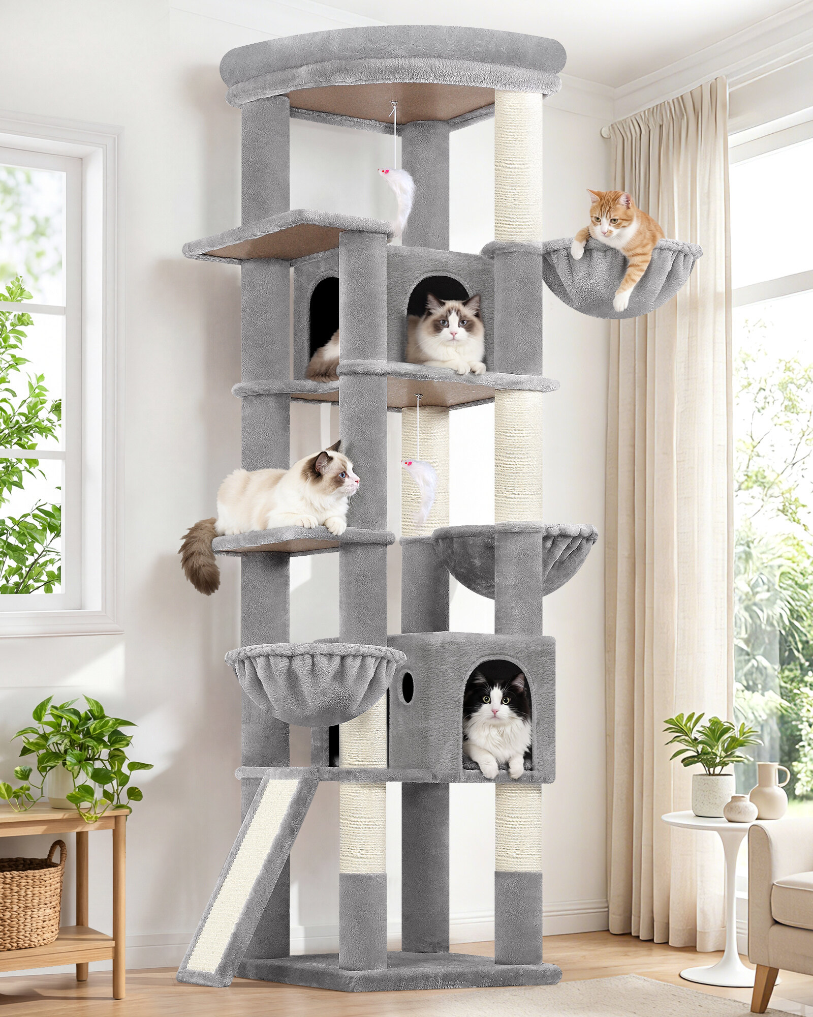 S78G Cat Tree(Light Grey,78-inch)