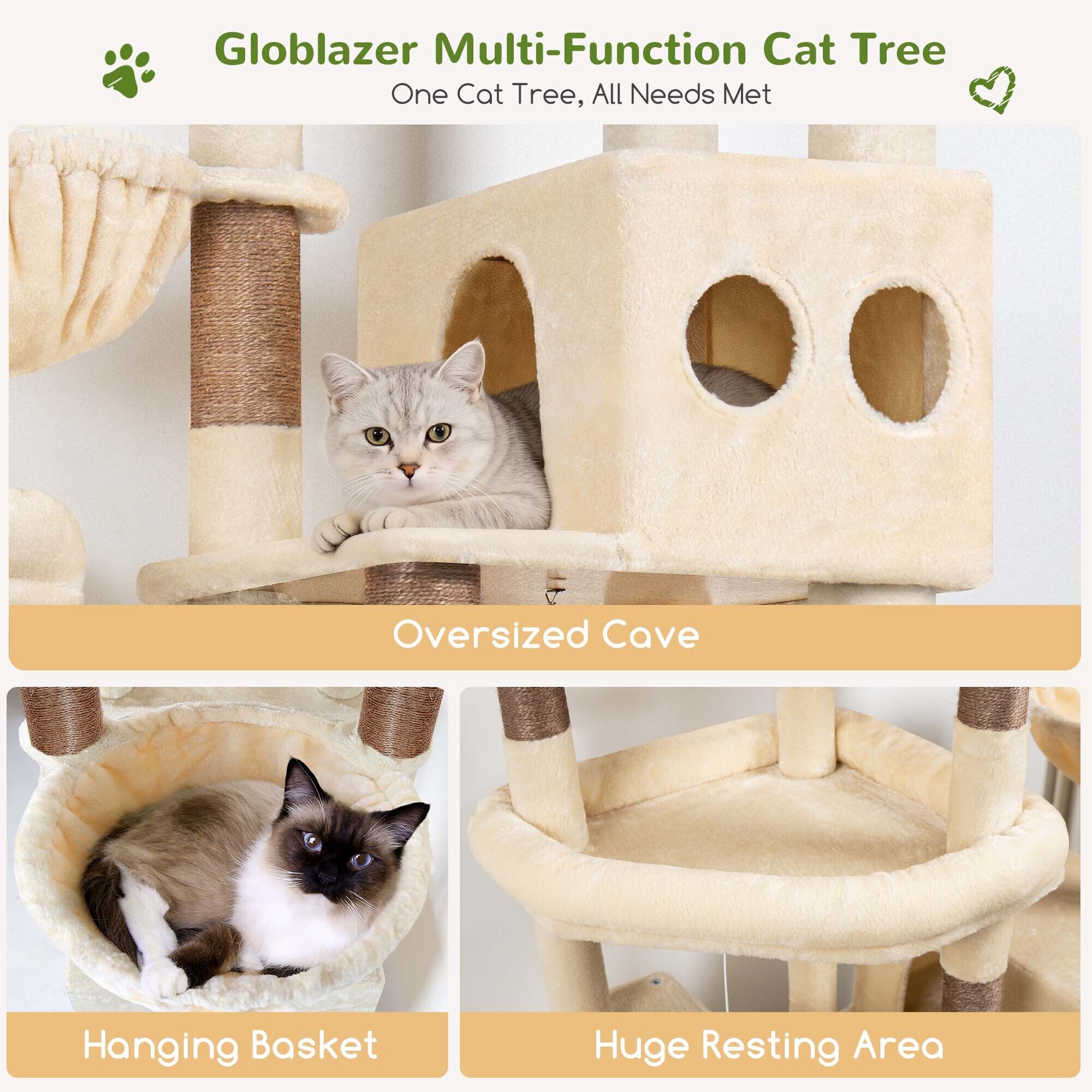 S82D Heavy Duty Cat Tree(Beige,82-inch)