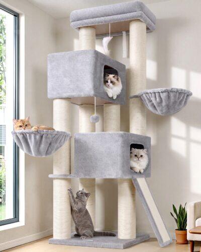 Globlazer 67in Tall Extra Thick Scratching Post Cat Tower, S67, Light Grey