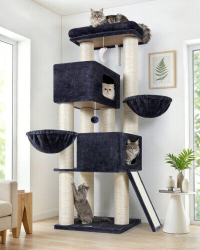 S67 Cat Tree For Large Cats (Dark Grey, 67-inch)
