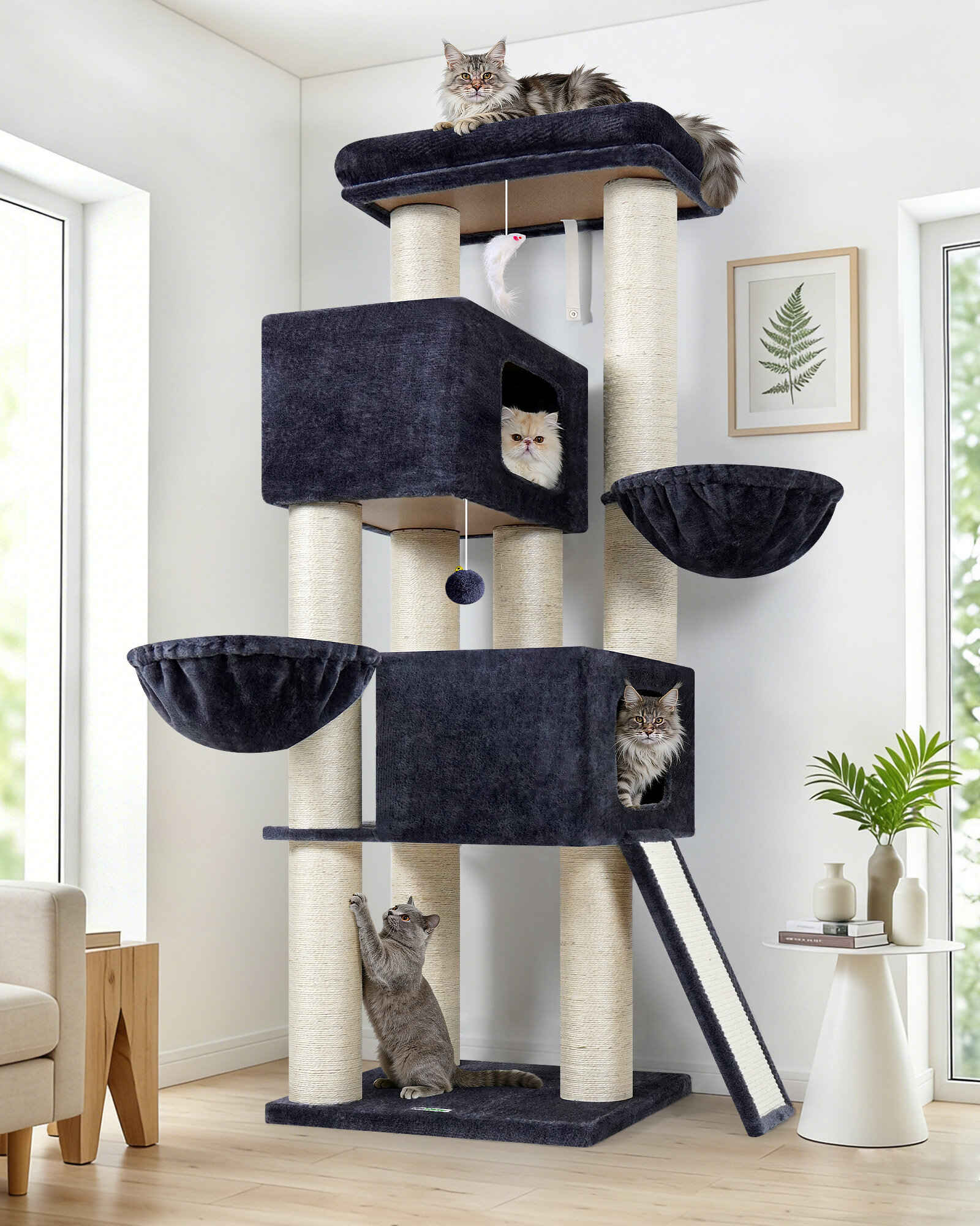 S67 Cat Tree For Large Cats(Dark Grey,67-inch)