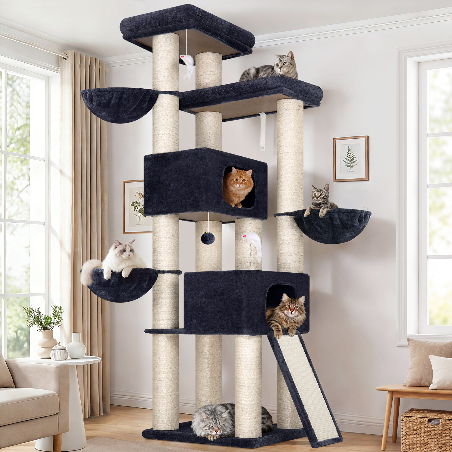 S84 Heavy Duty Cat Tree(Dark Grey,84-inch)