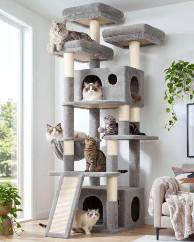 F73C Cat Tree(Light Grey,73-inch)
