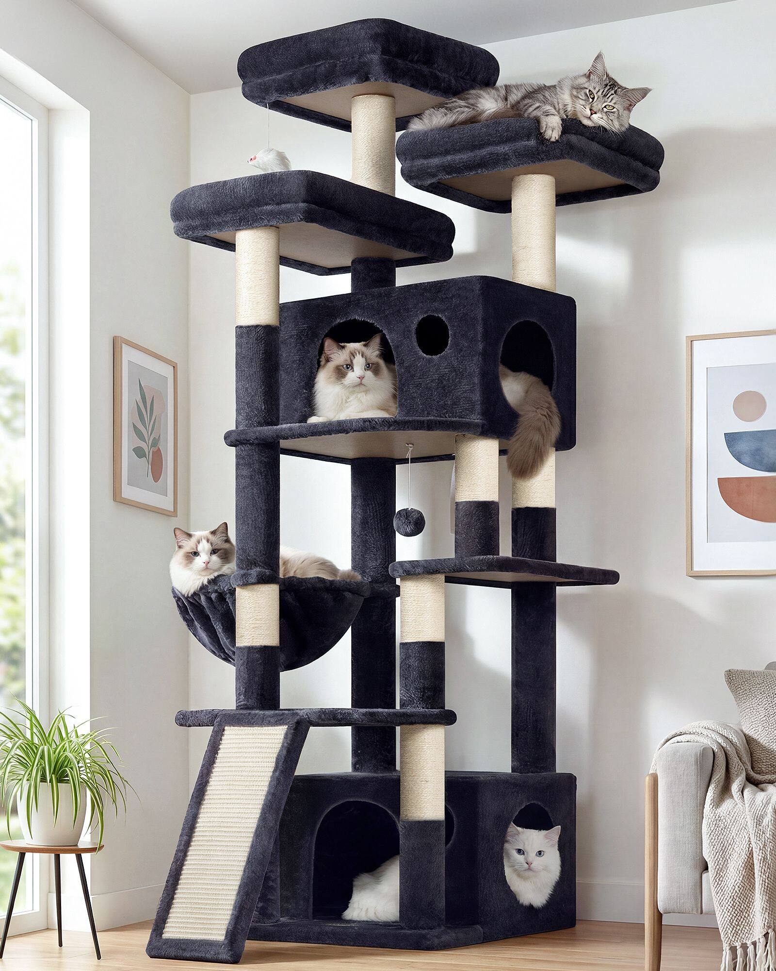 F73C Cat Tree(Dark Grey,73-inch)