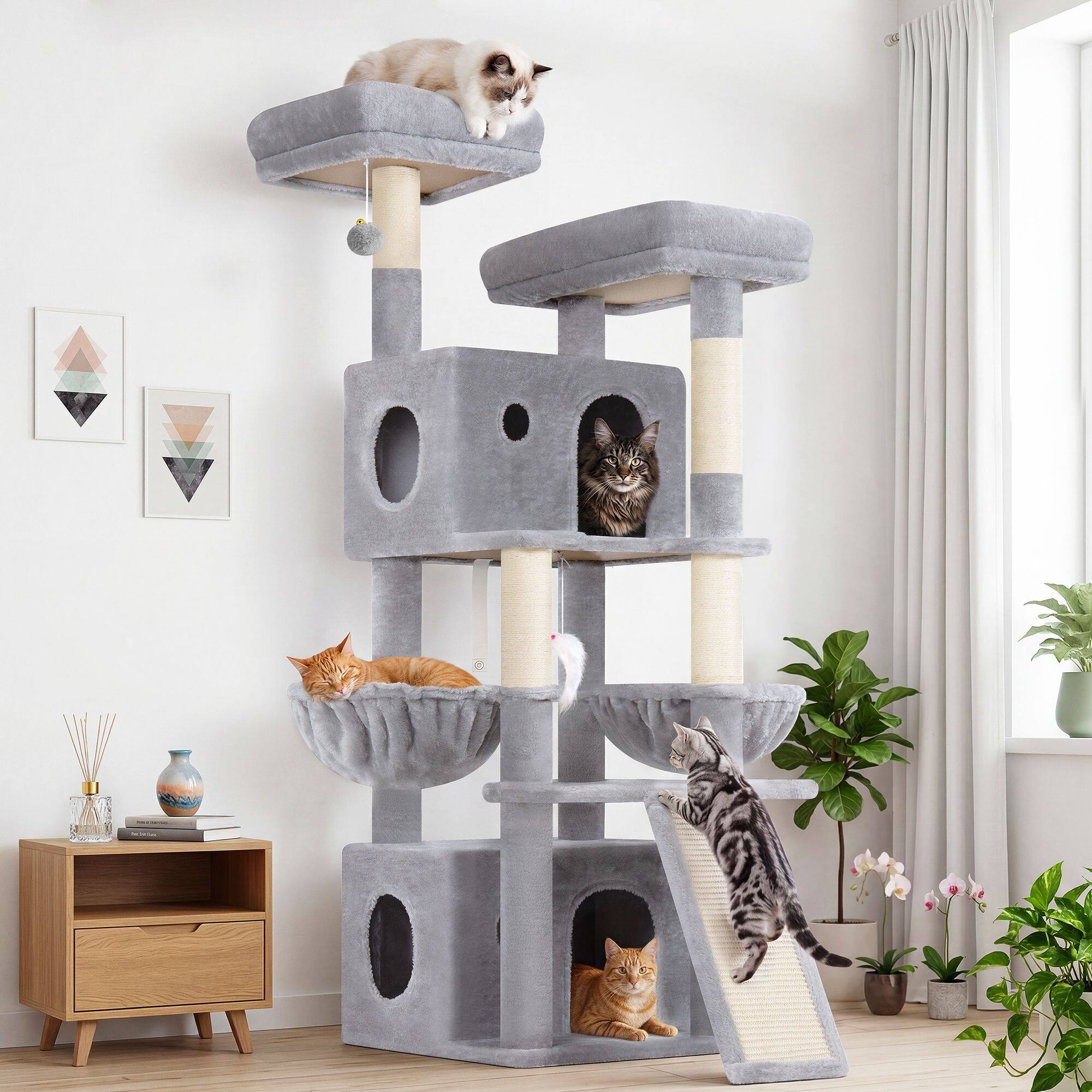 F64B Cat Tower(Light Grey,64-inch)