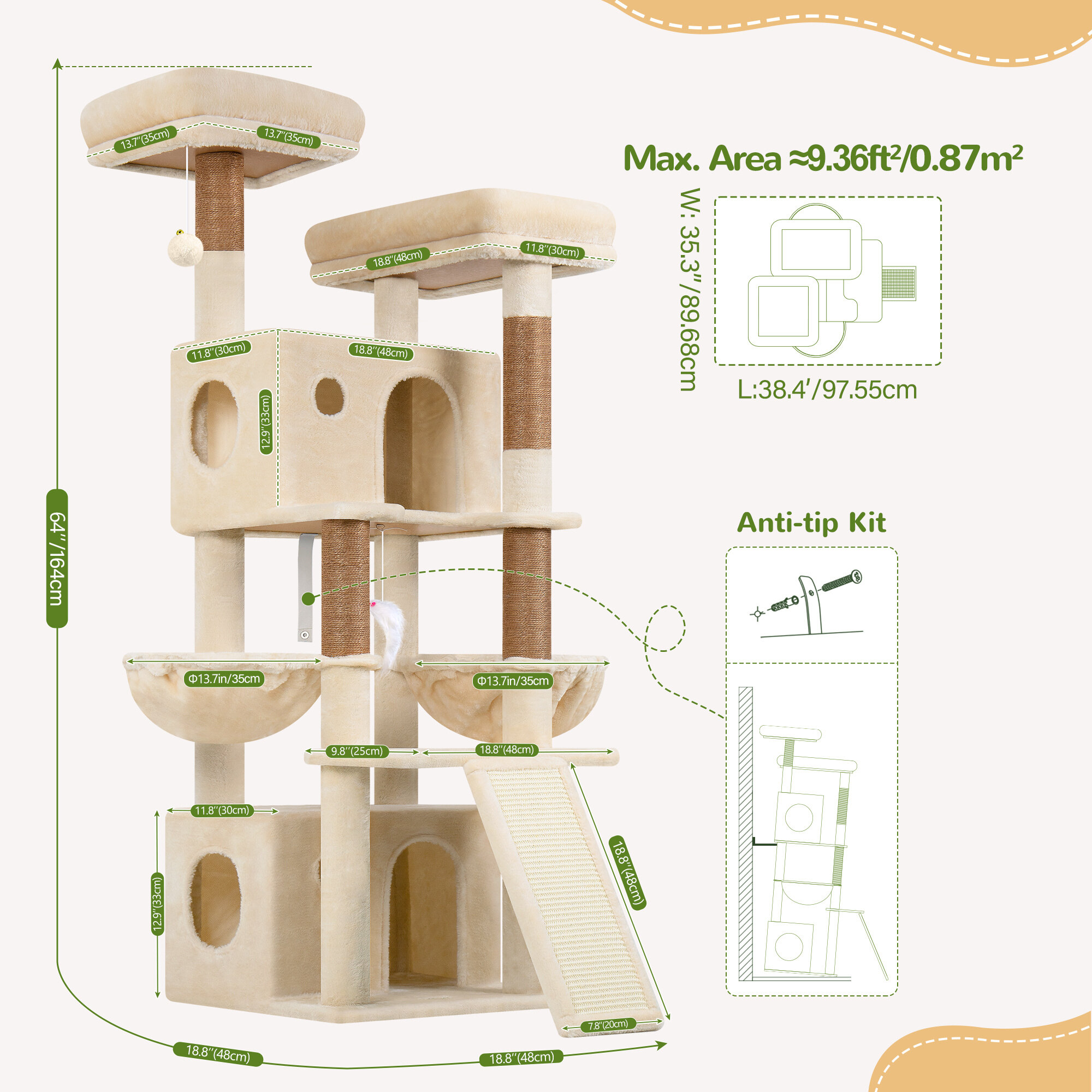 F64B Cat Tower(Beige,64-inch)