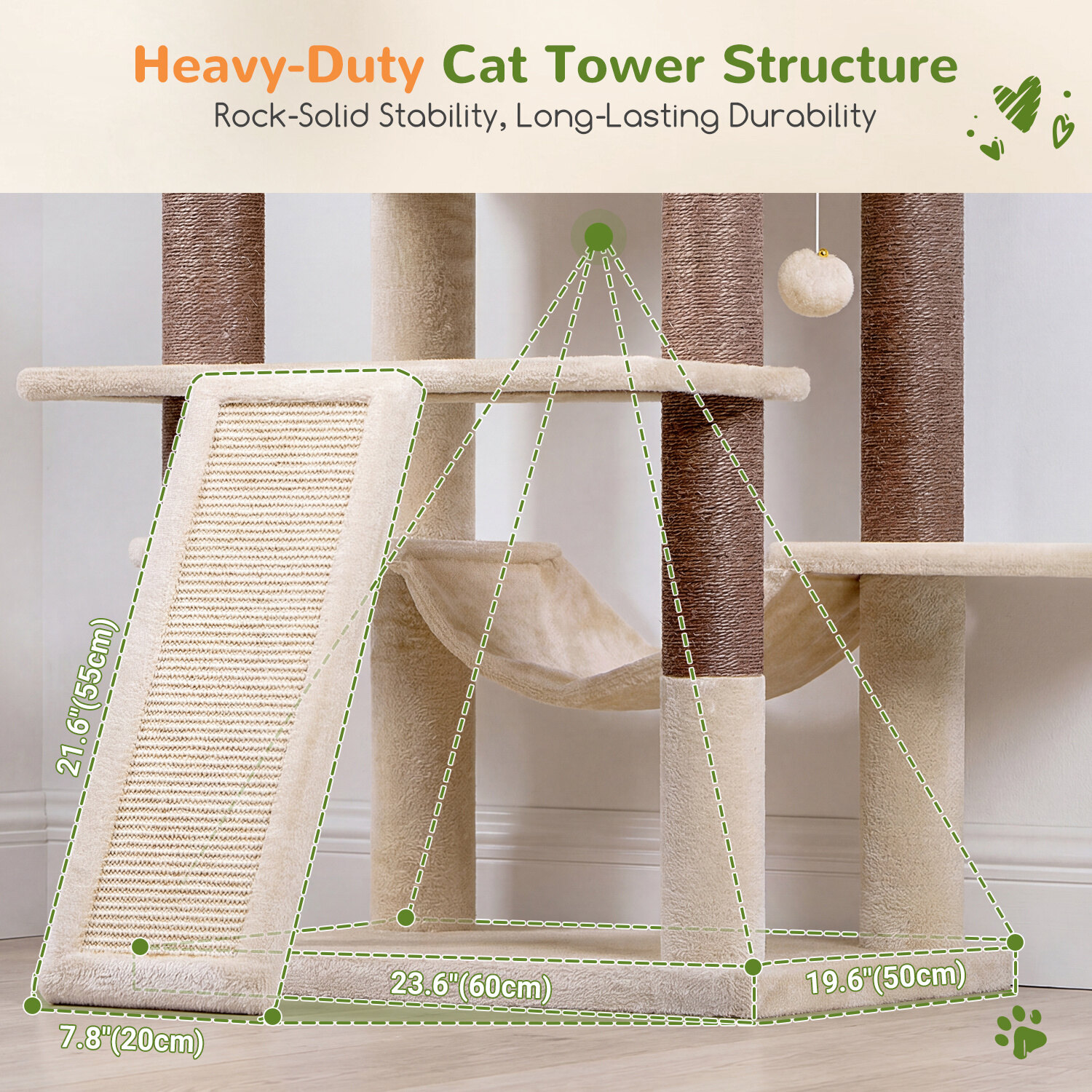 S81F Cat Tree For Large Cats(Beige,81-inch)