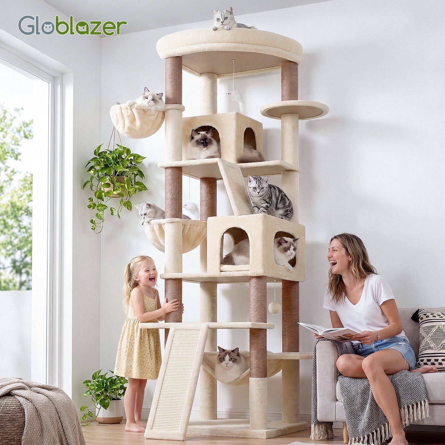 S81F Cat Tree For Large Cats(Beige,81-inch)