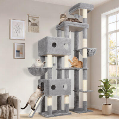 S84D Tall Cat Tree(Light Grey,84-inch)