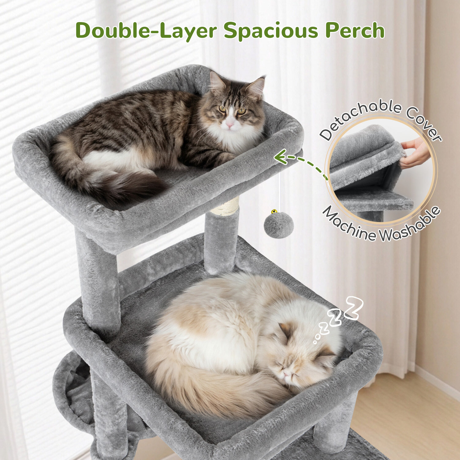 S84D Tall Cat Tree(Light Grey,84-inch)