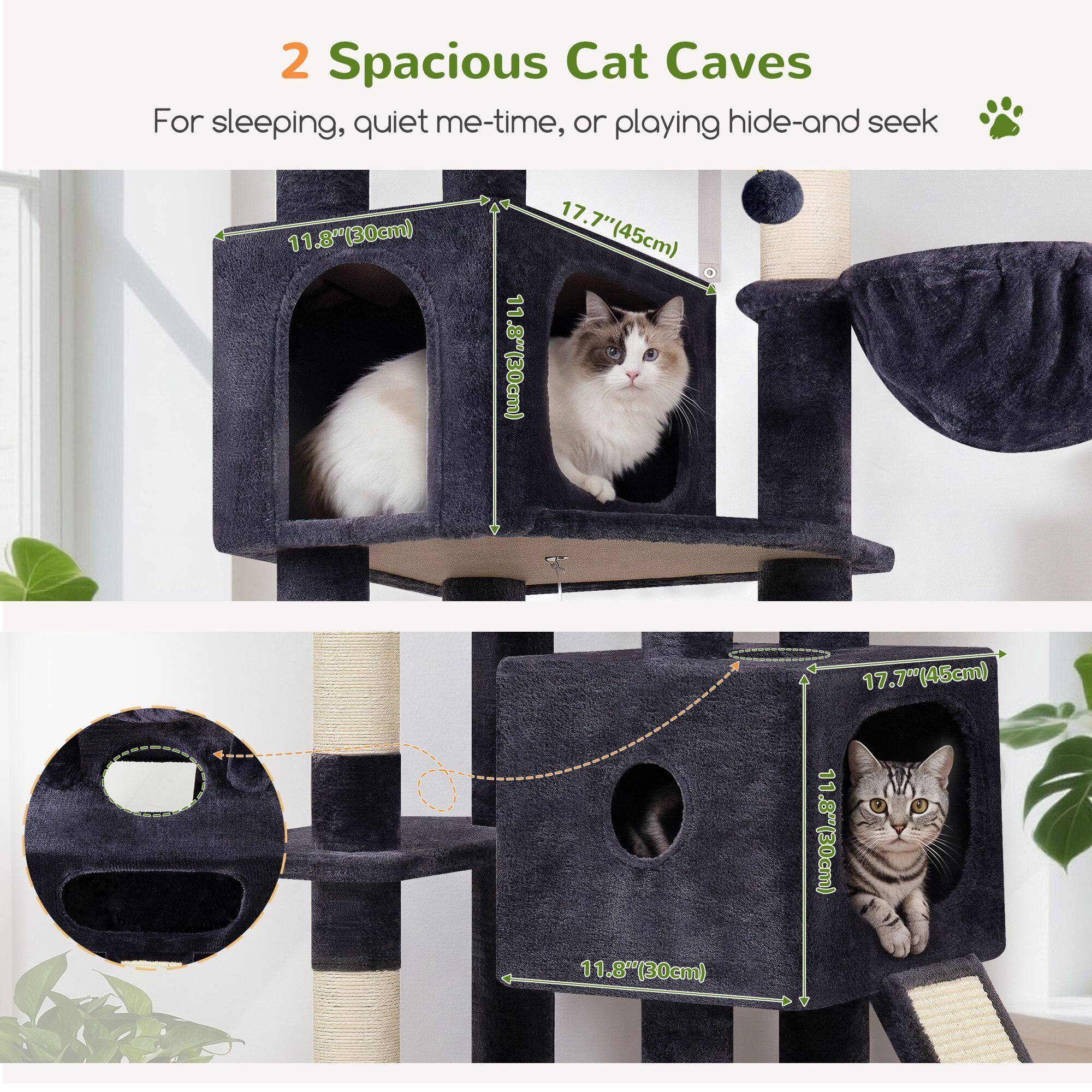 F80G Tall Cat Tree(Dark Grey,80-inch)