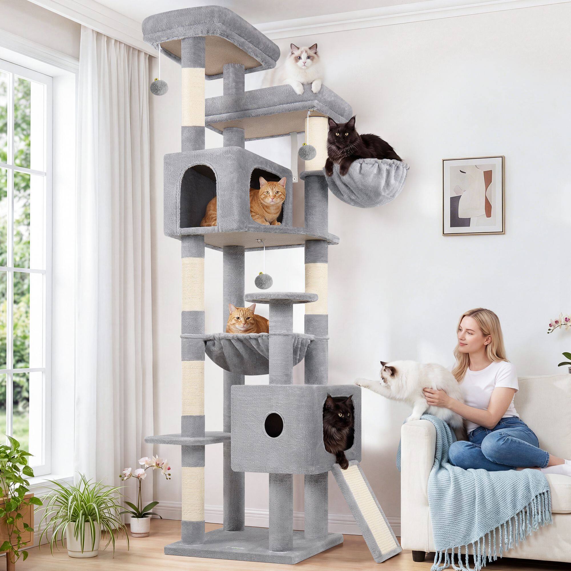 F80G Tall Cat Tree(Light Grey,80-inch)