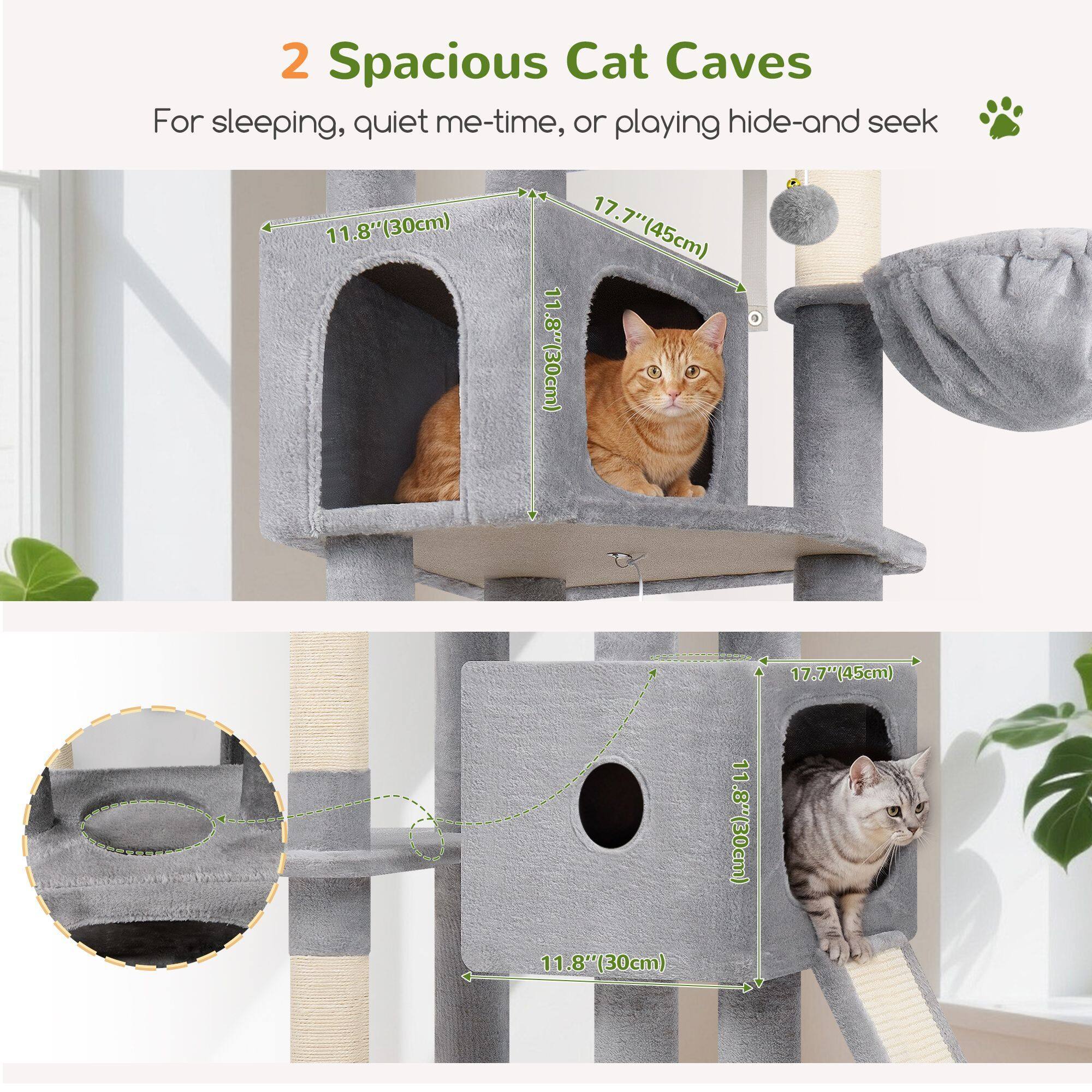 F80G Tall Cat Tree(Light Grey,80-inch)