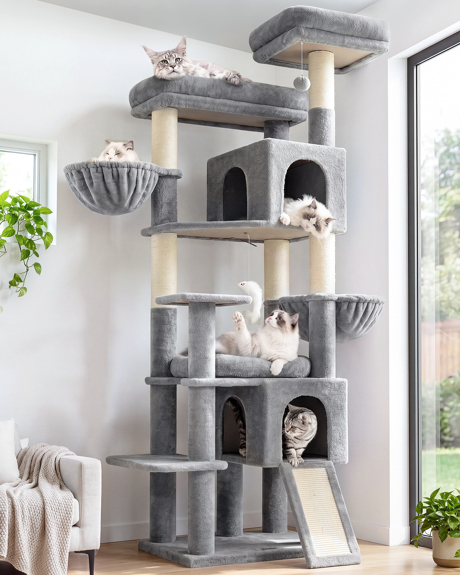F75C Cat Tower(Light Grey,75-inch)