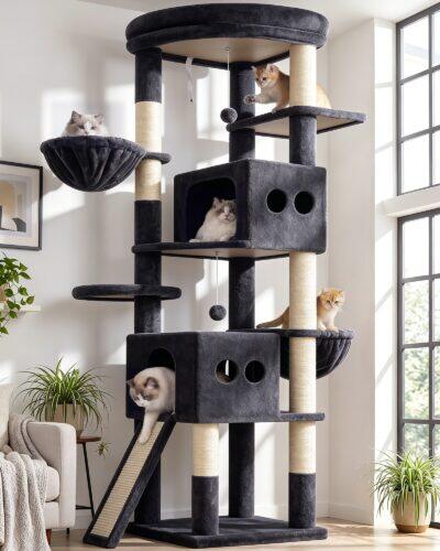 S74G Tall Cat Tree (Dark Grey, 74-inch)