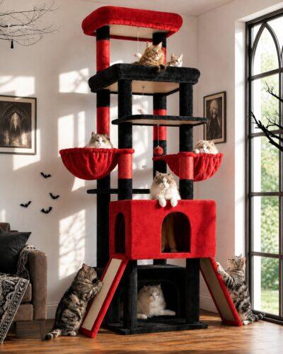 Z78 Tall Cat Tree (Gothic Red Black, 78-inch)