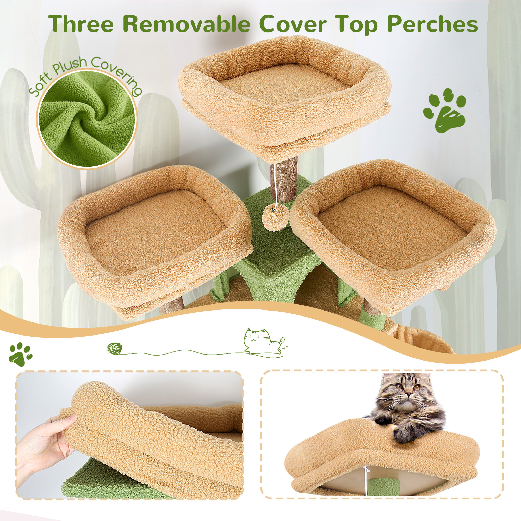 F83D Cat Tree For Large Cats(Cactus Green,83-inch)