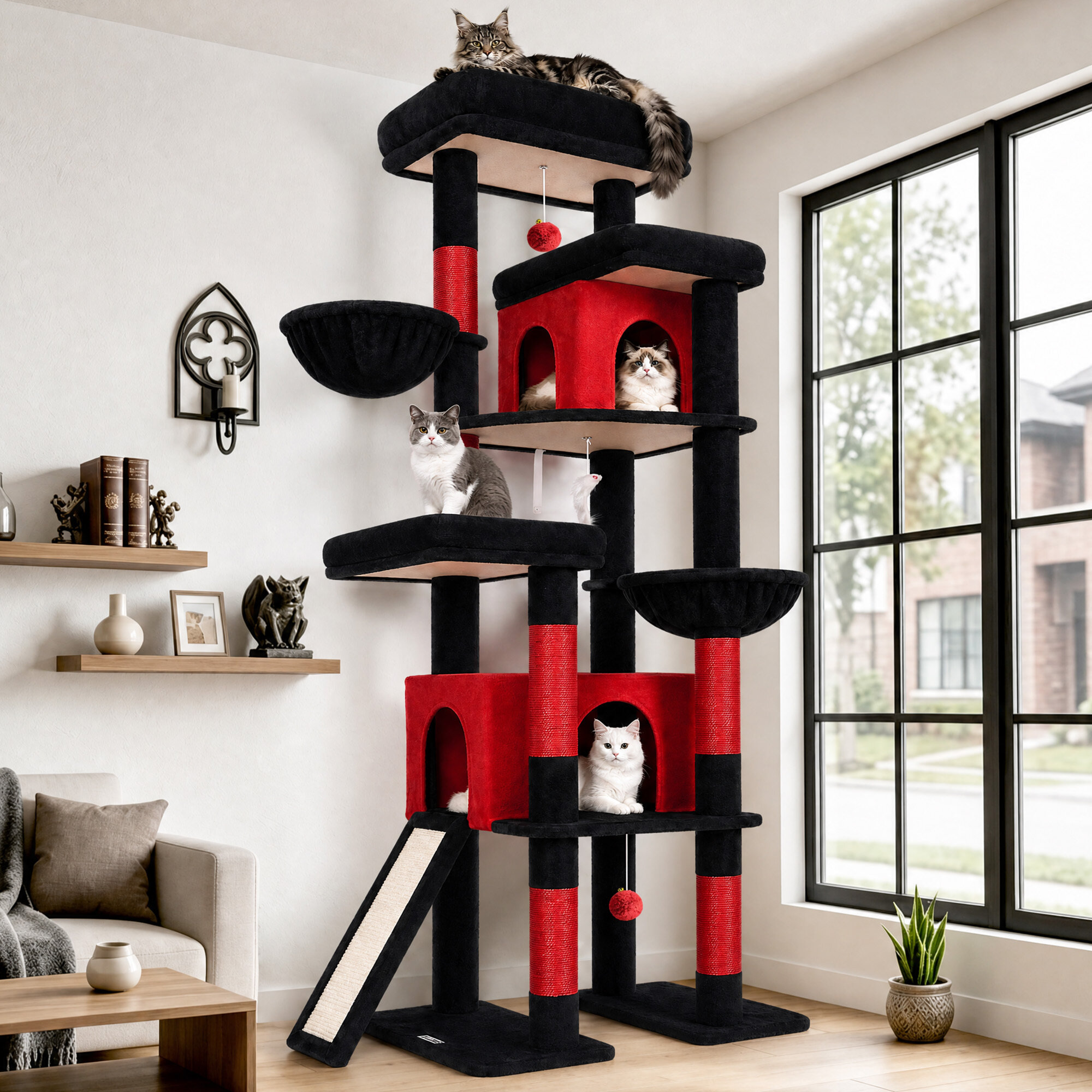 S78 Cat Tower With Scratching Post(Gothic Red Black,78-inch)