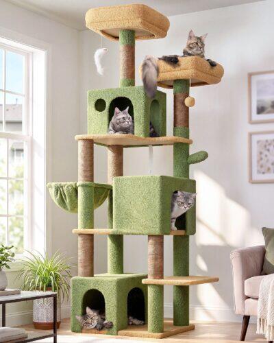 F71 Cat Tower With Scratching Post(Cactus Green,71-inch)