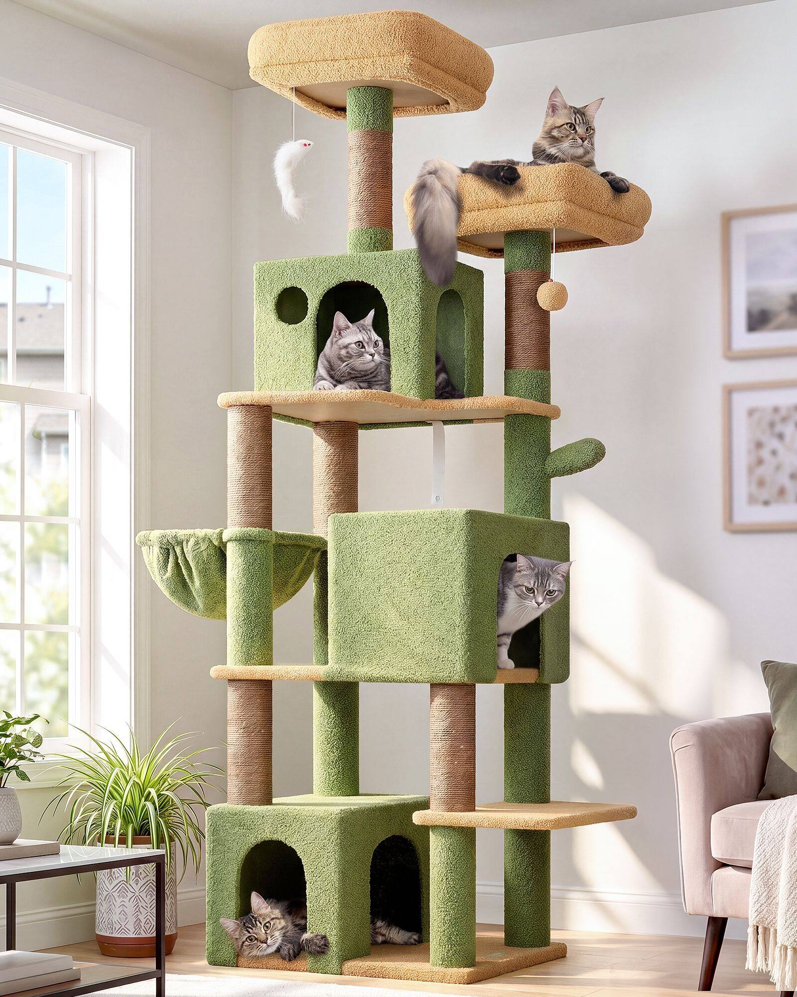 F71 Cat Tower With Scratching Post(Cactus Green,71-inch)