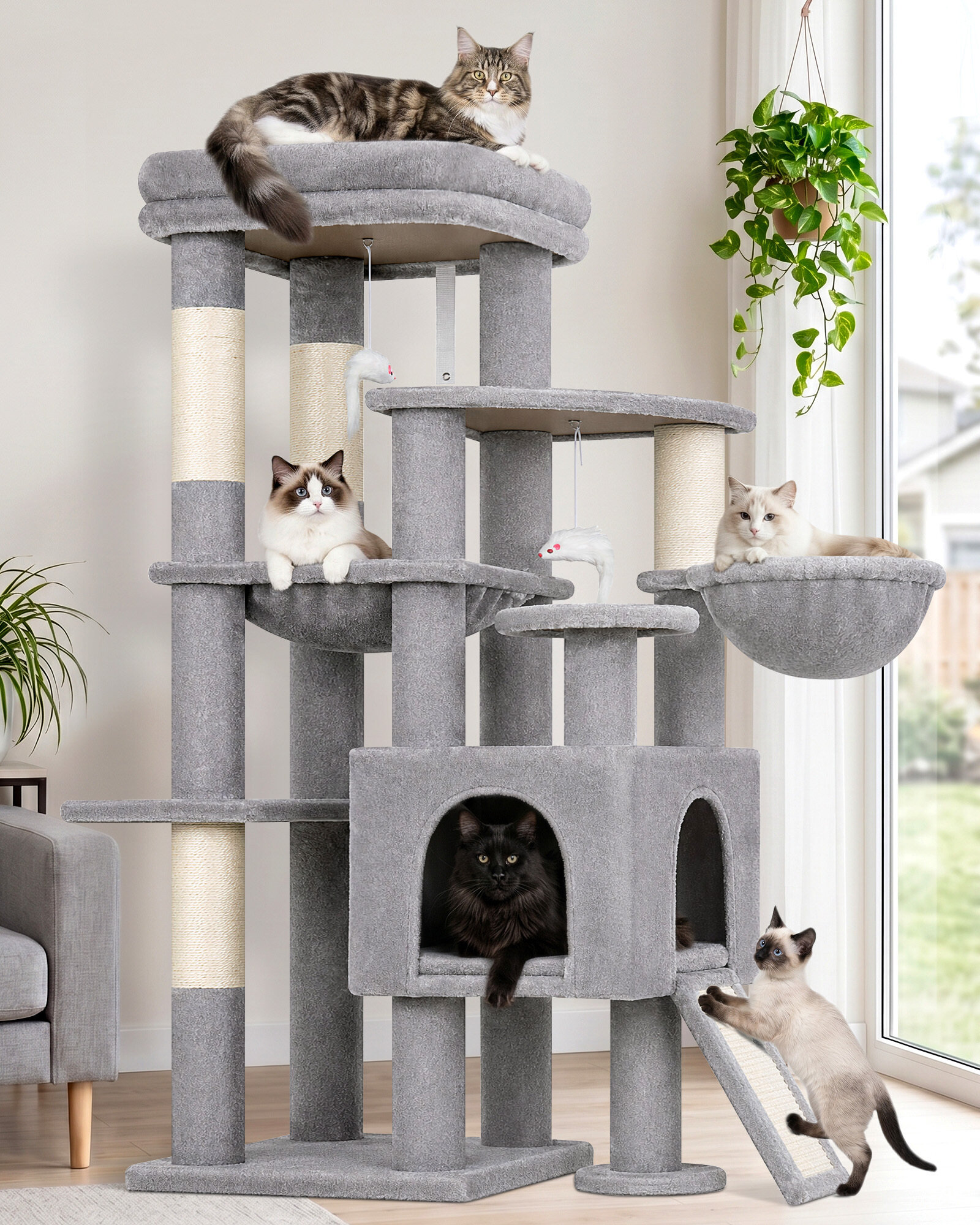S51 Cat Tower(Light Grey,51-inch)