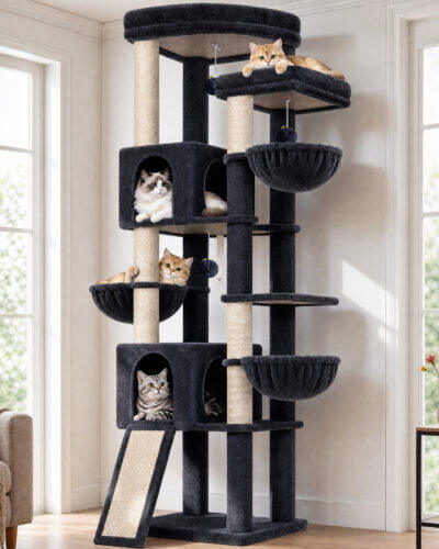 F77 Cat Tree Tower(Dark Grey,77-inch)