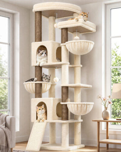 F77 Cat Tree Tower(Beige,77-inch)